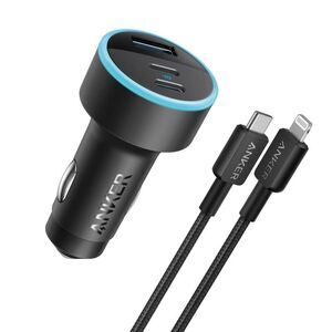 Anker -  3-Port 67W Car Charger with 3' to USB-C Cabl Black